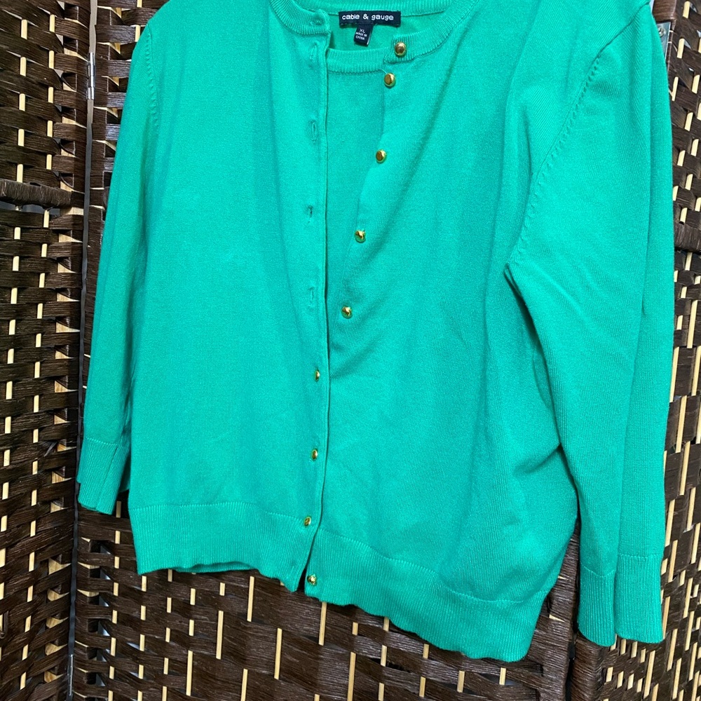 Cable & Gauge Teal Green Button-Front Cardigan